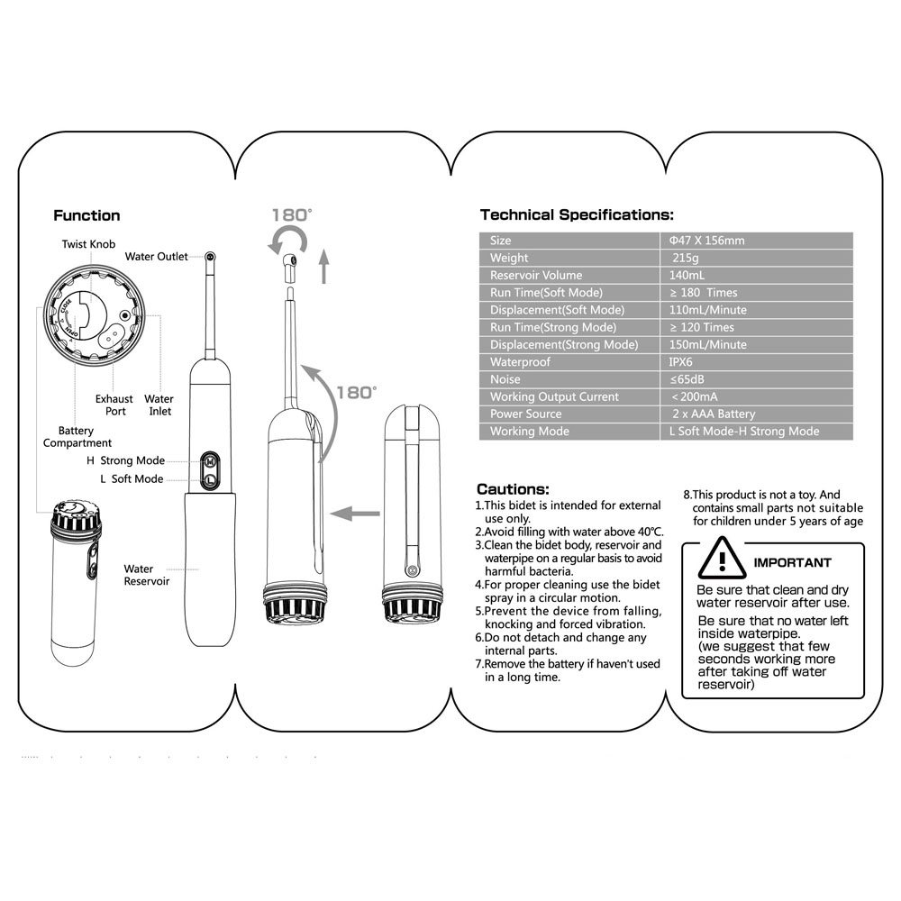 Electric Body Cleanser Portable Toilet Bidet Instructions